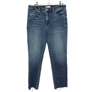 KUT Reese Fab Ab Straight Leg Jeans 10 Dark Wash Raw Hem Ankle Stretch‎ Capsule